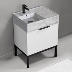 Modern Small Bathroom Vanity, 24 inch, Marble Style Sink, Free Standing